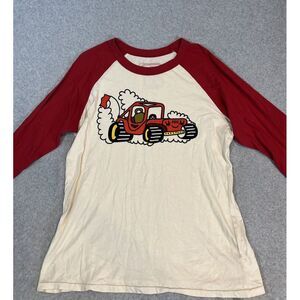 Big Bud Press Cream and Red Raglan Long Sleeve Tee with Car Graphic